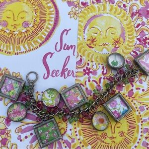Handmade charm bracelet with Lilly Pulitzer fabric print glass soldered charms